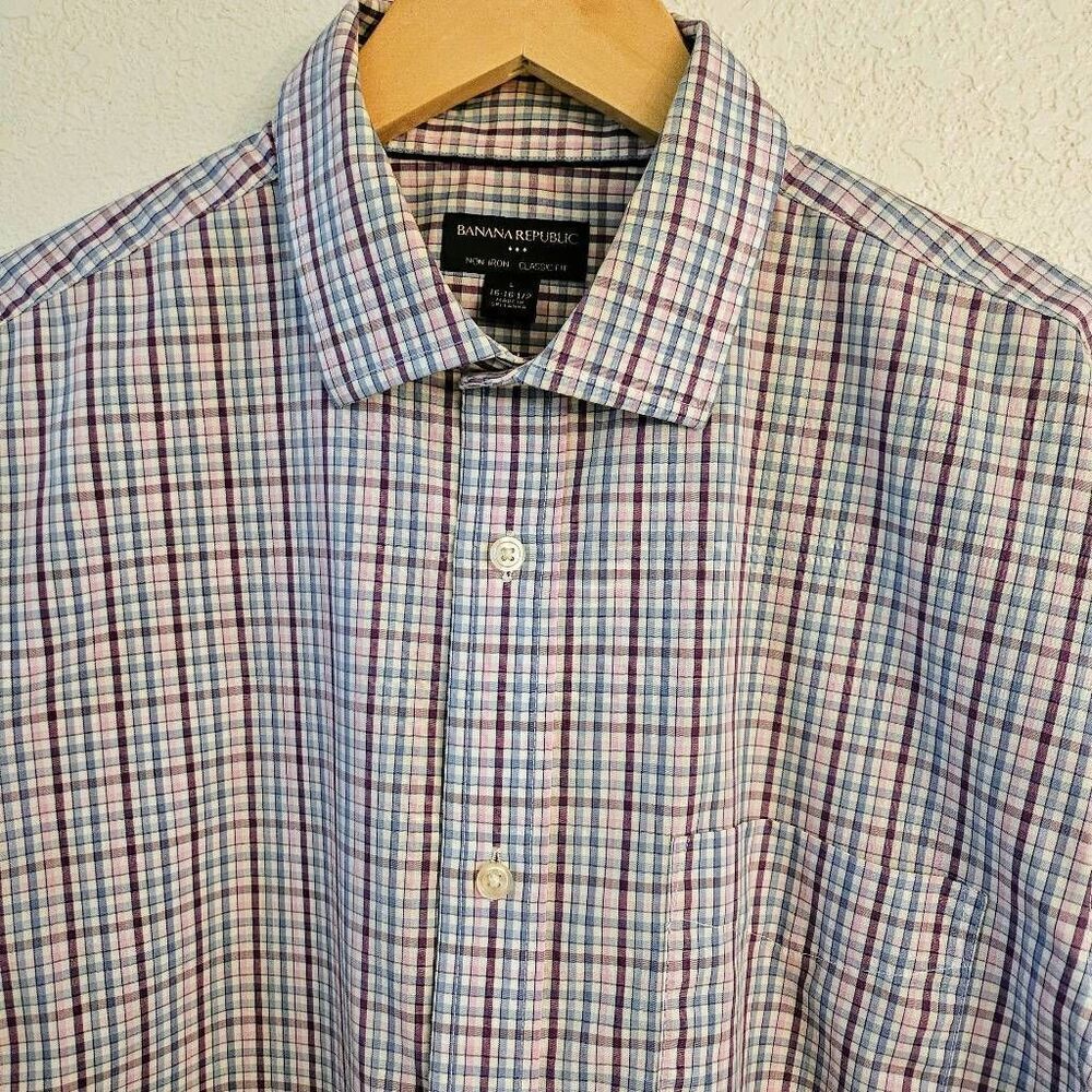 NWOT Banana Republic Men's Long-sleeve Classic Fit Button-down: Pastel plaid: Lg
